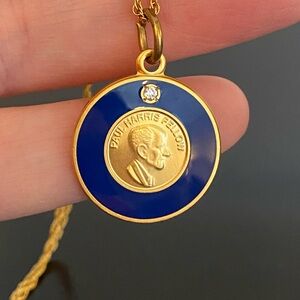 Rotary Paul Harris Fellow Medal Pendant Blue Enamel w/ Stone Accent